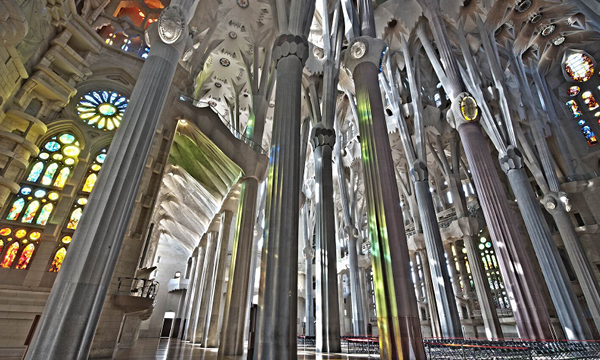 Interior of la Sagrada Familia from Antoni Gaudi must see in Barcelona